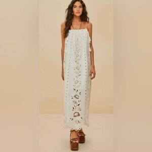 Farm Rio Richelieu Sleeveless Maxi Dress Off White Embroidery Size Large